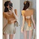 Bow Short-sleeve T-shirt / Pleated Skirt