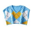 Argyle Cropped Sweater Vest Blue - One Size