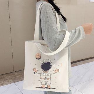 Astronaut Print Canvas Tote Bag White - One Size