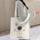 Astronaut Print Canvas Tote Bag White - One Size