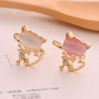 Alloy Rhinestone Cat Ring