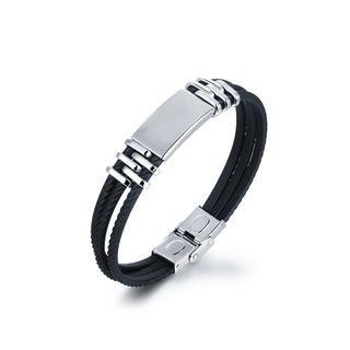 Simple Personality Geometric Rectangular 316l Stainless Steel Multi-layer Leather Bracelet Silver - One Size
