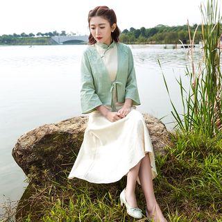 Set: Embroidered Lace-up Jacket + Sleeveless Dress