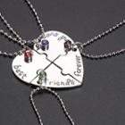 Set Of 4: Heart Pendant Alloy Necklace (various Designs) Set - Best Friends - Red & Blue & Green - One Size