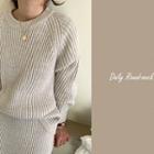 Raglan-sleeve Rib Knit Sweater Light Beige - One Size