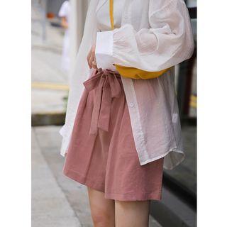 Sashed Wide-leg Linen Shorts