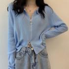 Zipped Long-sleeve Cropped Knit Top