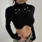 Long-sleeve Eyelet-accent Crop Top