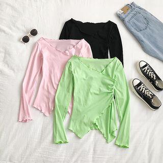 Asymmetric Frilled Trim Long-sleeve Top
