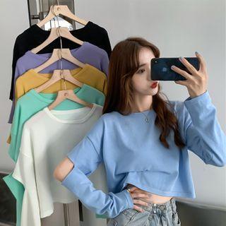 Cropped Cutout Elbow Long Sleeve T-shirt