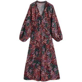 Balloon-sleeve Floral Print Wide-leg Jumpsuit