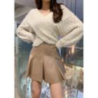 Paneled Flared Pleather Miniskirt