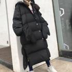 Hooded Long Padded Coat With Gloves