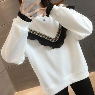 Lace-cuff Pattern Trim Sweatshirt