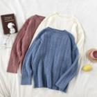 Plain Crewneck Cable-knit Long-sleeve Sweater