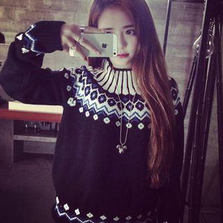 Patterned Mock Neck Sweater