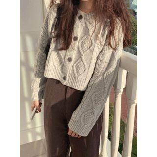 Round-neck Cable-knit Cropped Cardigan One Size
