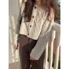 Round-neck Cable-knit Cropped Cardigan One Size