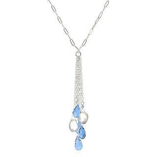 Silver, Fresh Water Pearl, Blue Topaz Necklace