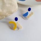 Geometric Resin Earring 1 Pair - S925 Silver - Earring - White & Blue & Yellow - One Size