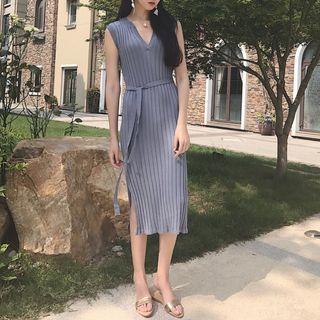 Ribbed Sleeveless Midi Knit Dress