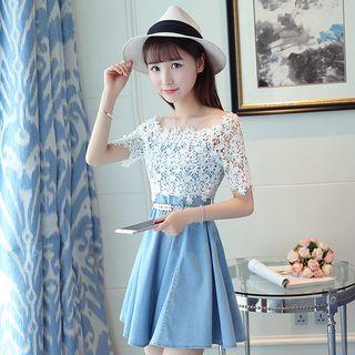 Crochet Short Sleeve A-line Dress