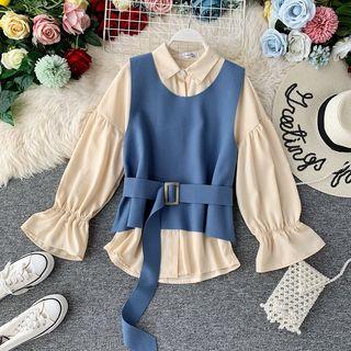 Set: Long-sleeve Shirt + Buckled Vest