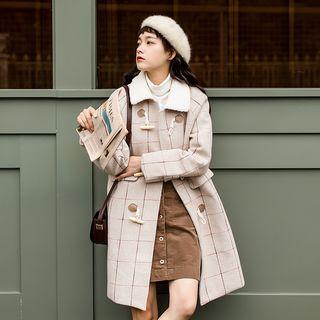 Furry-trim Check Duffle Coat