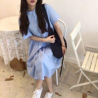 Short-sleeve Midi Shift Dress Blue - One Size