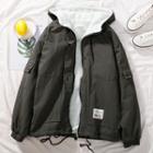Fleece-lined Hooded Zip Cargo Jacket