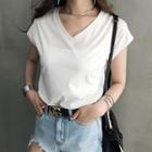 V-neck Cap-sleeve T-shirt Pink - One Size
