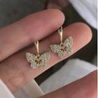 Rhinestone Butterfly Earring 1 Pair - Silver Stud - Gold - One Size