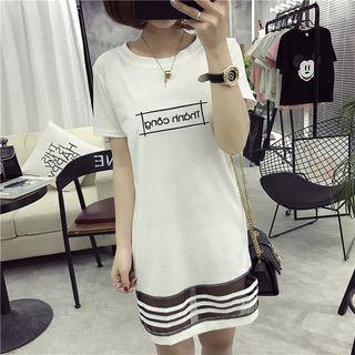 Mesh Insert Lettering T-shirt Dress