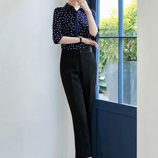 Set: 3/4-sleeve Printed Shirt + Dress Pants + Pencil Skirt