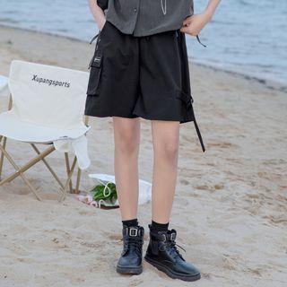 Plain Elastic Waist Wide Leg Cargo Pants
