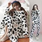 Long-sleeve Cow Print Sleep Dress