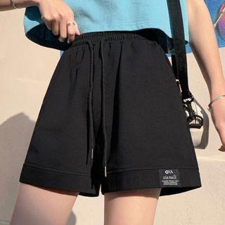 Lettering Patch Wide Leg Sweatshorts