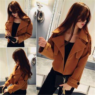 Cropped Buttoned Coat Camel - One Size
