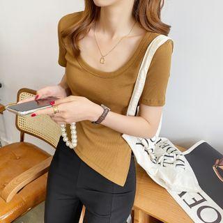 Asymmetrical Slited Crop T-shirt In 7 Colors