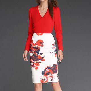 Floral Print V-neck Sheath Dress