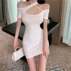 Short-sleeve Crisscross Halter Mini Sheath Dress