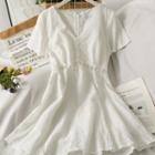 Lace-trim Embroidered Mini Dress White - One Size