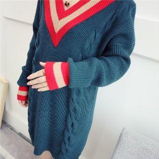 V-neck Cable Knit Sweater Dress