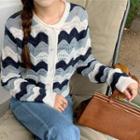 Curve-striped Pointelle Knit Cardigan