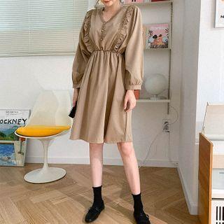 Button-front Frill-trim Dress