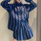 Long-sleeve Striped Shirt / Striped Skort