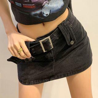 Belt Waist Denim Skirt