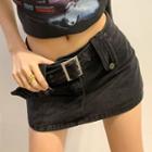 Belt Waist Denim Skirt