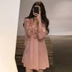 Ruffle Trim Tie Waist 3/4-sleeve Dress