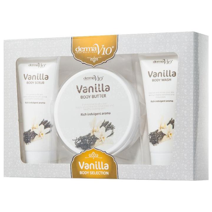Derma V10 - Vanilla Body Selection Set (3 Items) : Body Butter + Body Scrub + Body Wash 3 Pcs